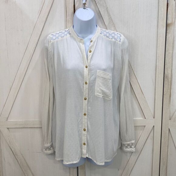 Free People Winter White Buttondown Panel Blouse Size XS - Picture 1 of 11